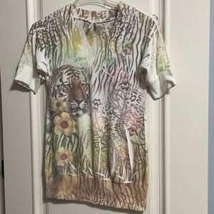 Lapis Safari Adventure Graphic Short Sleeve Lightweight Sweater- Multicolor